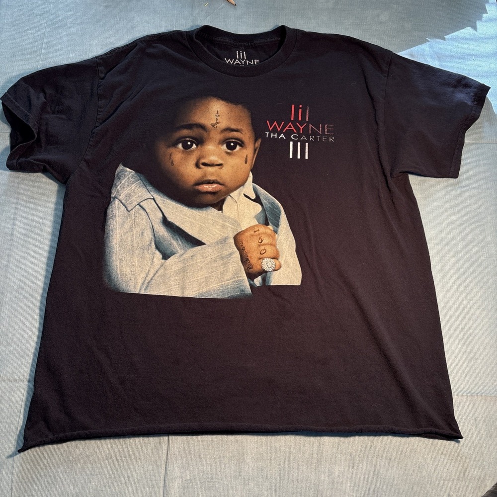 Lil Wayne Tha Carter III Graphic T-Shirt Black XL Cropped Hem Hip Hop Rap Tee